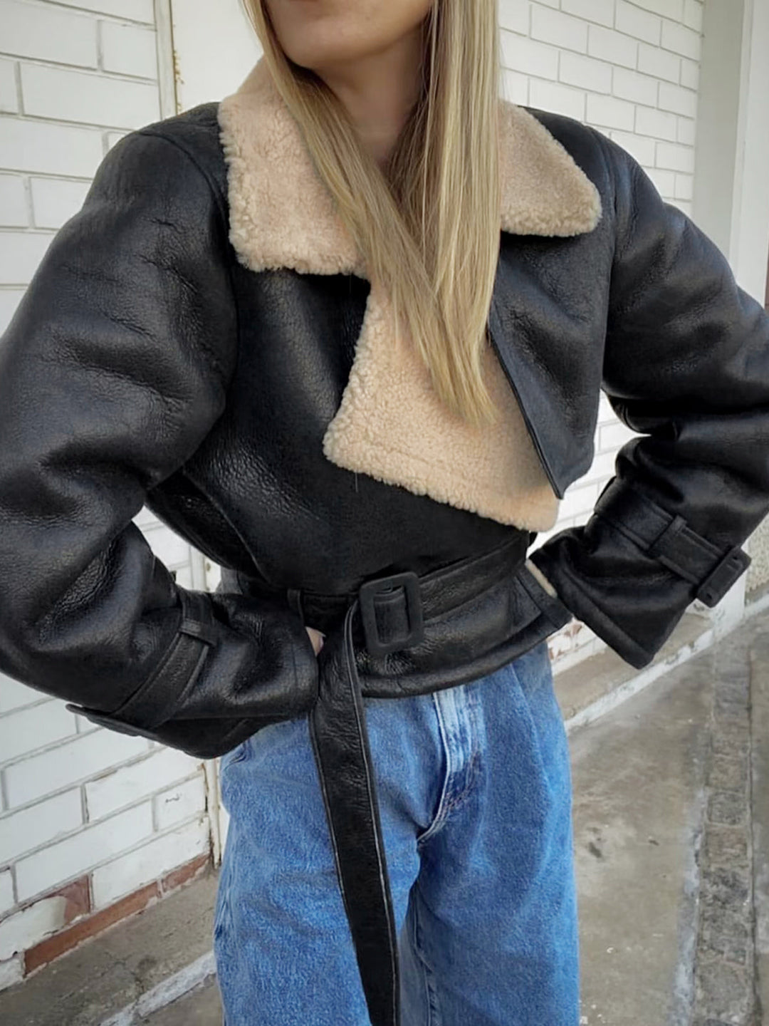 | Blessed Sherpa Lined Lambskin Flight Jacka