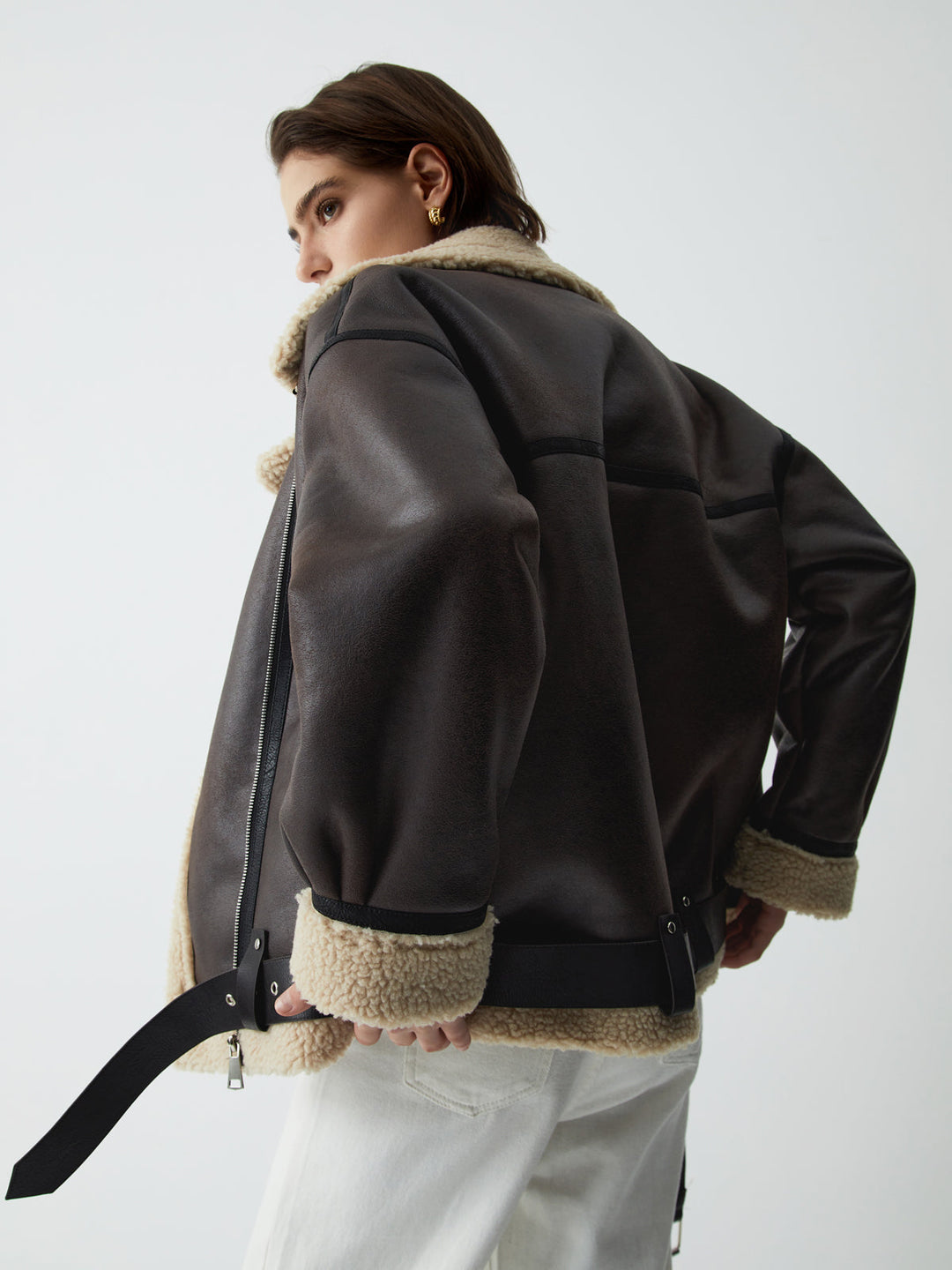 | Sherpa-Lined Sheepskin Aviator Jacka