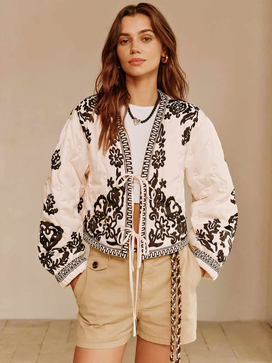 | Printed Lace-Up Kort Jacka