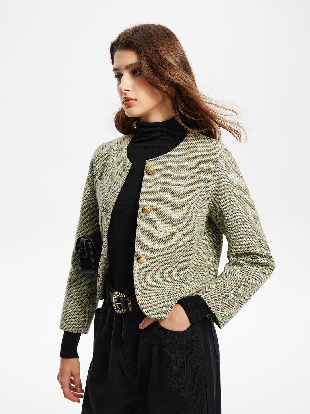| Neck Fickor Tweed Jacka