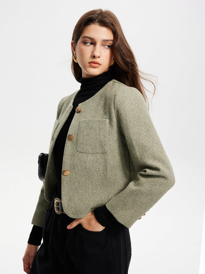 | Neck Fickor Tweed Jacka