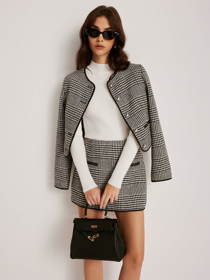 | Trim Plaid Knapp Jacka