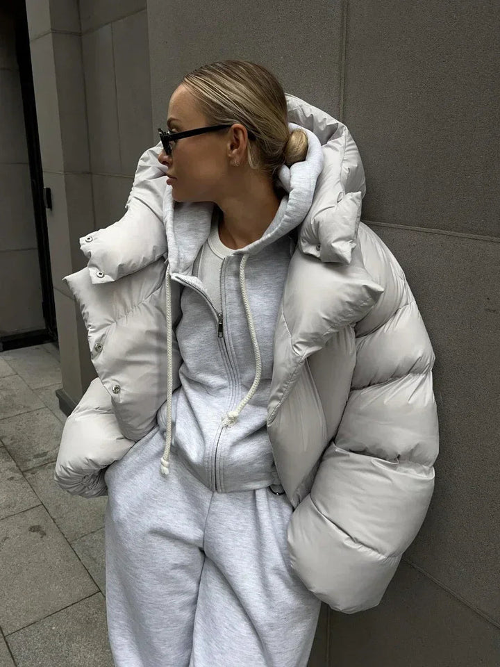 | Dam vinter pufferjacka med huva och oversize Stil