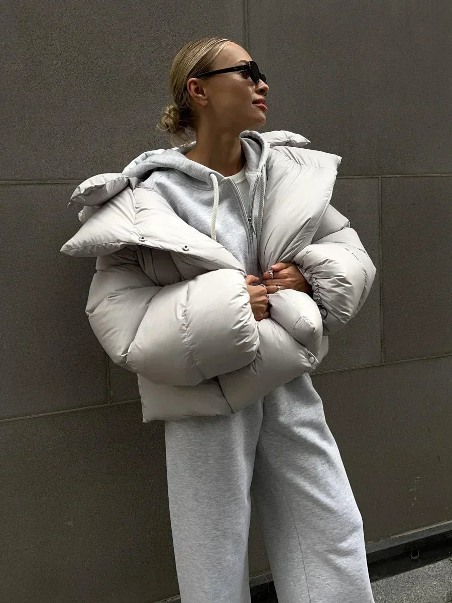 | Dam vinter pufferjacka med huva och oversize Stil