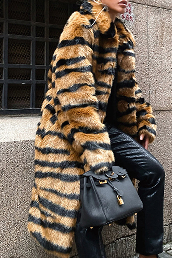 | Dam Fusk Päls Jacka med Animal Tryck och Luxury Design