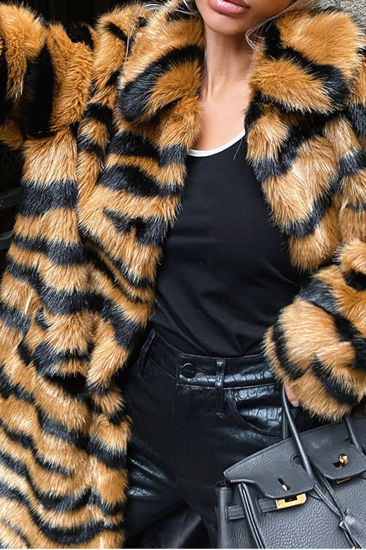 | Dam Fusk Päls Jacka med Animal Tryck och Luxury Design