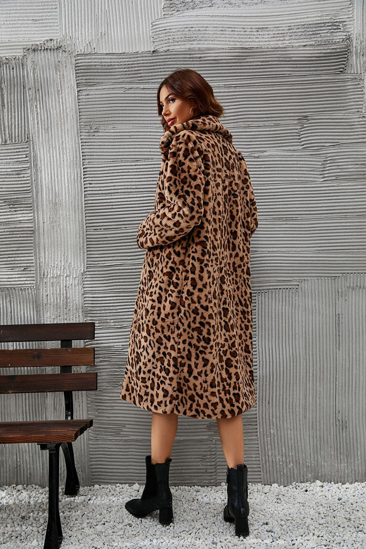 | Dam Lång Fusk Päls Jacka med Leopard Tryck och Luxurious Finish