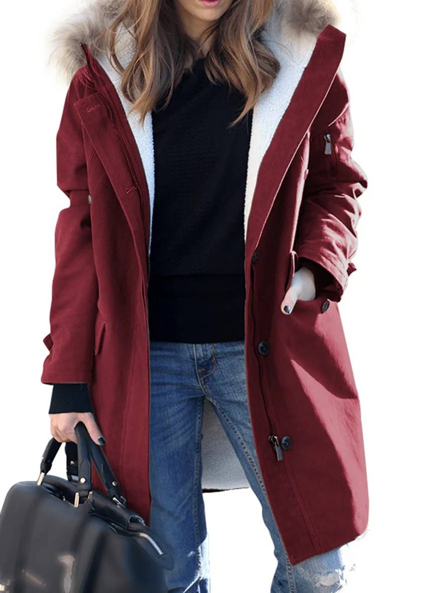 | parka Jacka Mid-Length vinterjacka med huva och Fusk Päls