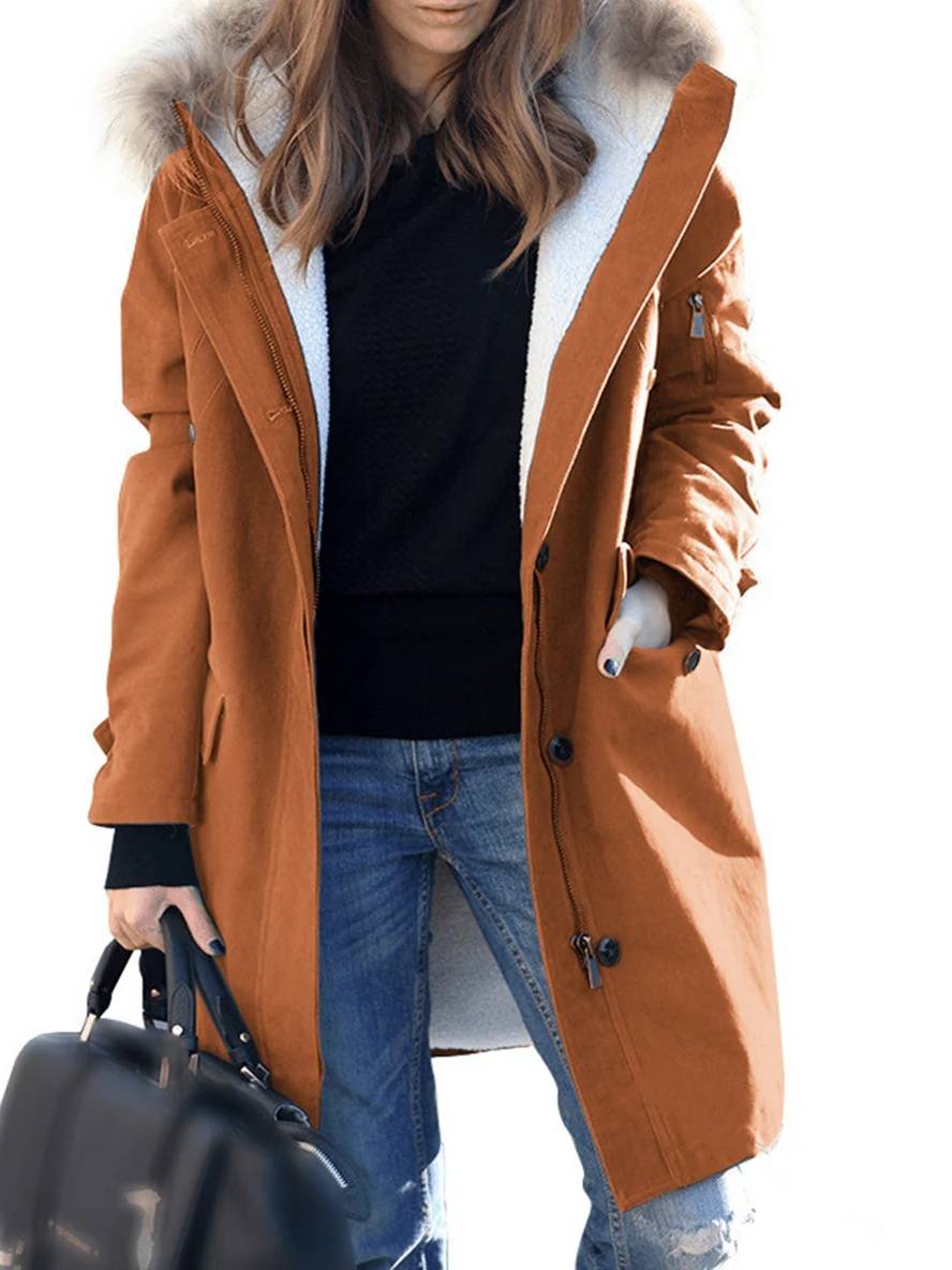 | parka Jacka Mid-Length vinterjacka med huva och Fusk Päls