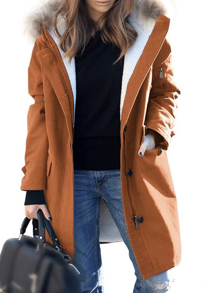 | parka Jacka Mid-Length vinterjacka med huva och Fusk Päls