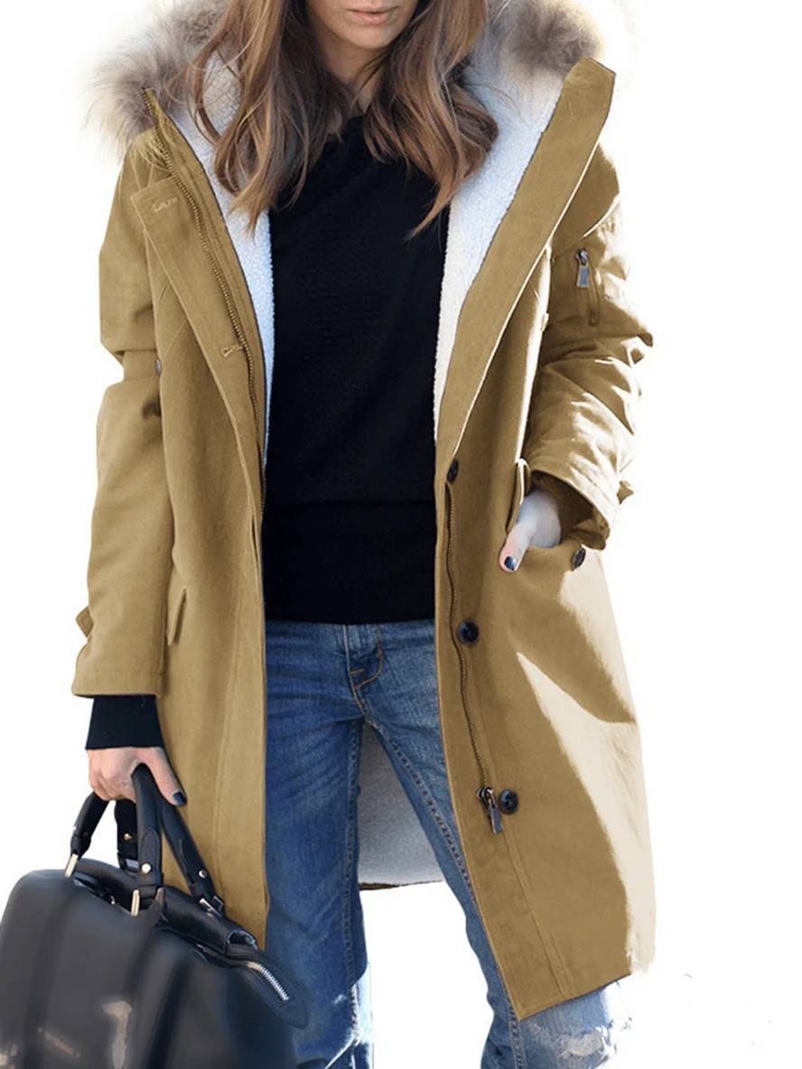 | parka Jacka Mid-Length vinterjacka med huva och Fusk Päls