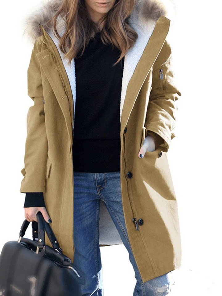 | parka Jacka Mid-Length vinterjacka med huva och Fusk Päls