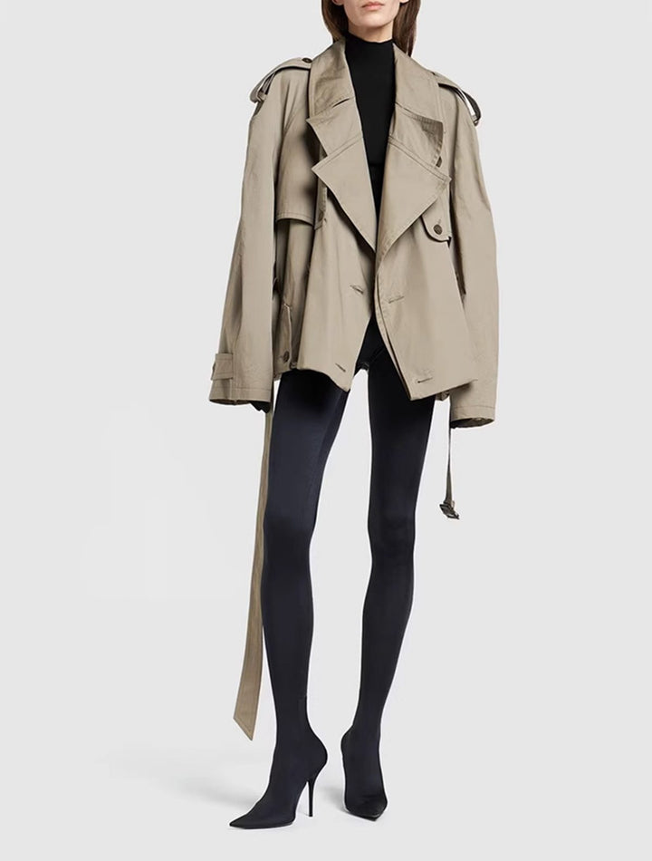 | Dam modern Cropped trenchkappa med Långa ärmar