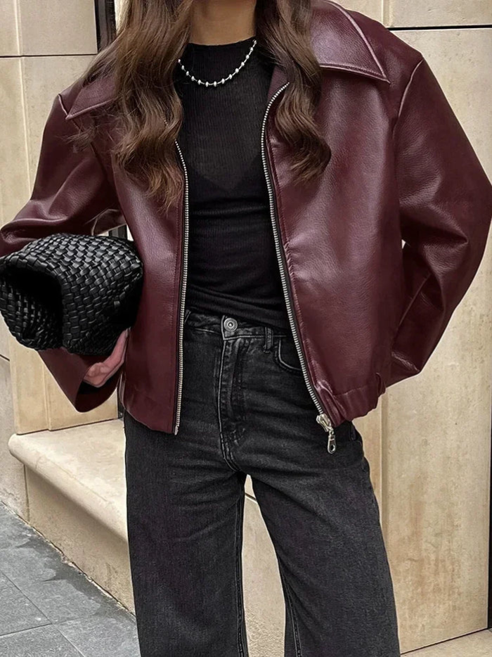 | Högkvalitativ vegan läder jacka för dam Maelle