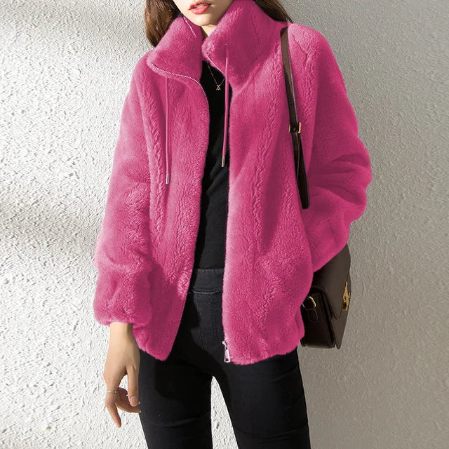 | Dam Fleece Jacka med Krage och Drawstring