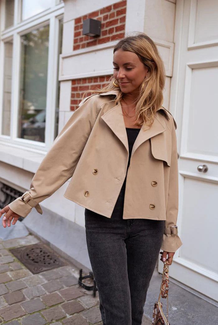 | Dam Cropped trenchkappa med Double-Breasted Knappar och modern Passform
