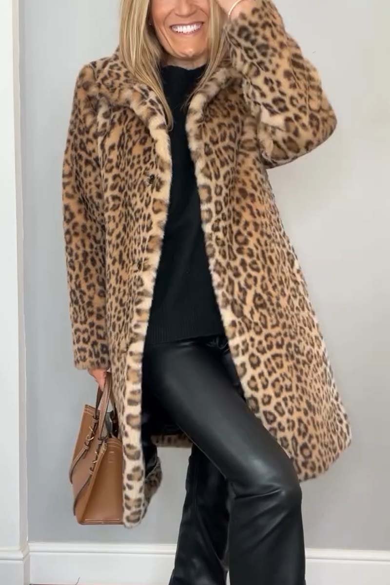 Dam Elegant Vinter Jacka med Leopardmönster