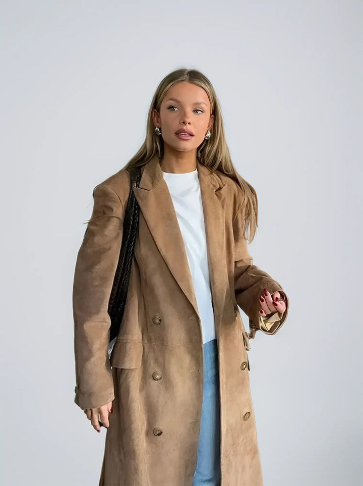 | Dam Mocka trenchkappa med klassisk Lapels och Double Knapp Stängning