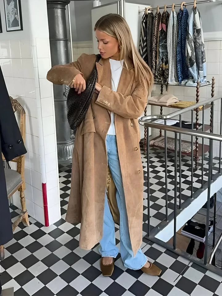 | Dam Mocka trenchkappa med klassisk Lapels och Double Knapp Stängning