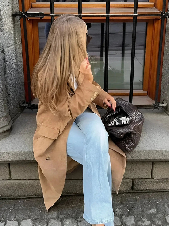 | Dam Mocka trenchkappa med klassisk Lapels och Double Knapp Stängning