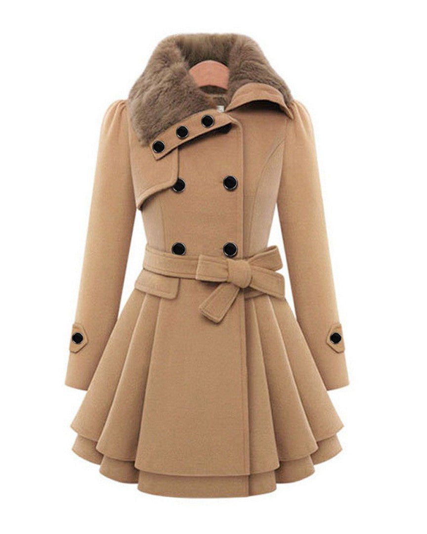 Elegant Dam Ullblandning Trenchcoat