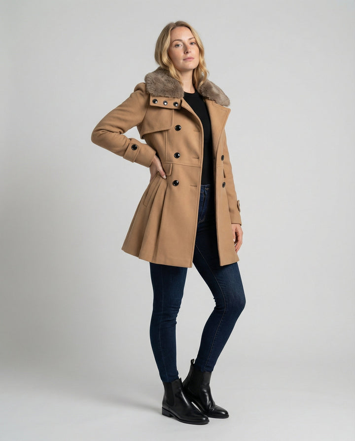 Elegant Dam Ullblandning Trenchcoat