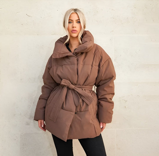 | Belted pufferjacka Plus Storlek Krage vinter Kappa
