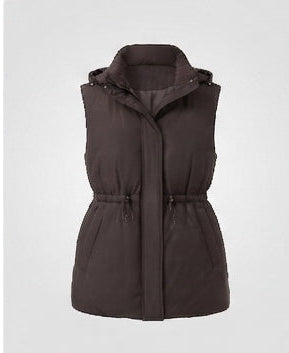 Dam Nano Vadderad Lång Väst med Huva, Drawstring Waist och Two-Way Dragkedja