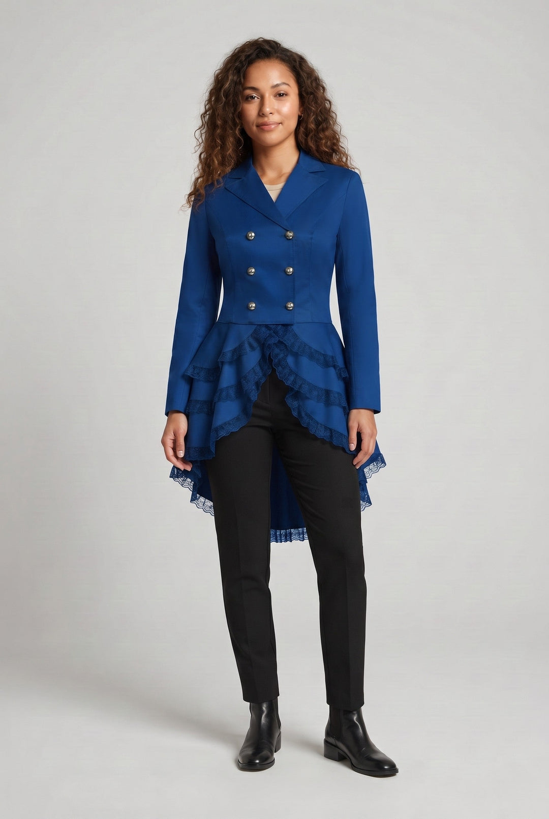 Dam elegant Ruffle jacka med Deep V-ringning och Double Buttoned fram