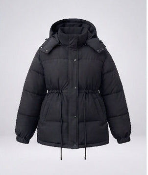 Dam Vadderad med Huva Parka i Boxig Skärning med Tapered Drawstring