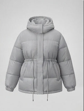 Dam Vadderad med Huva Parka i Boxig Skärning med Tapered Drawstring