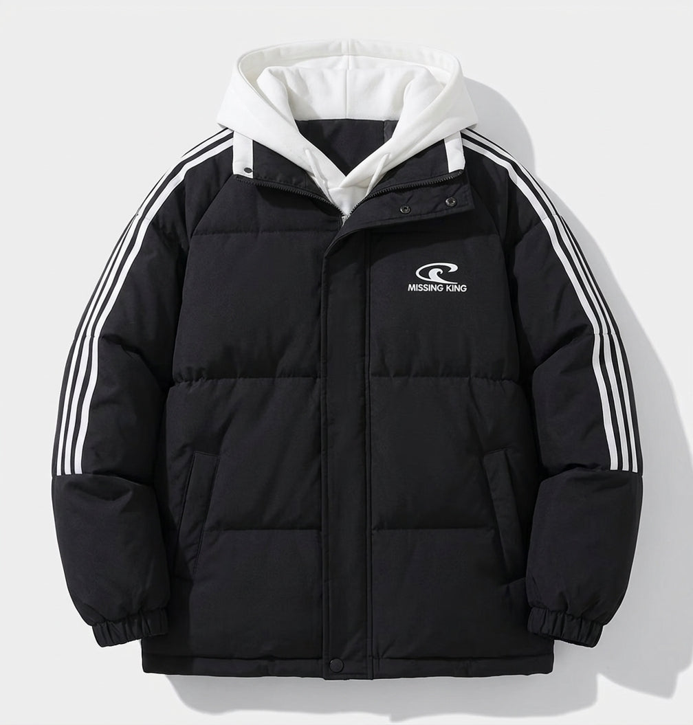 Dam Vadderad Sportig Oversize Vadderad Jacka med Huva Kant, Contrast Rand Ärmar och Vindtät Outer Shell