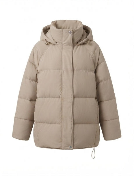 Dam Kort Vadderad Vinter Kappa med Hög Stå Krage och Dold Knapp Knäppning