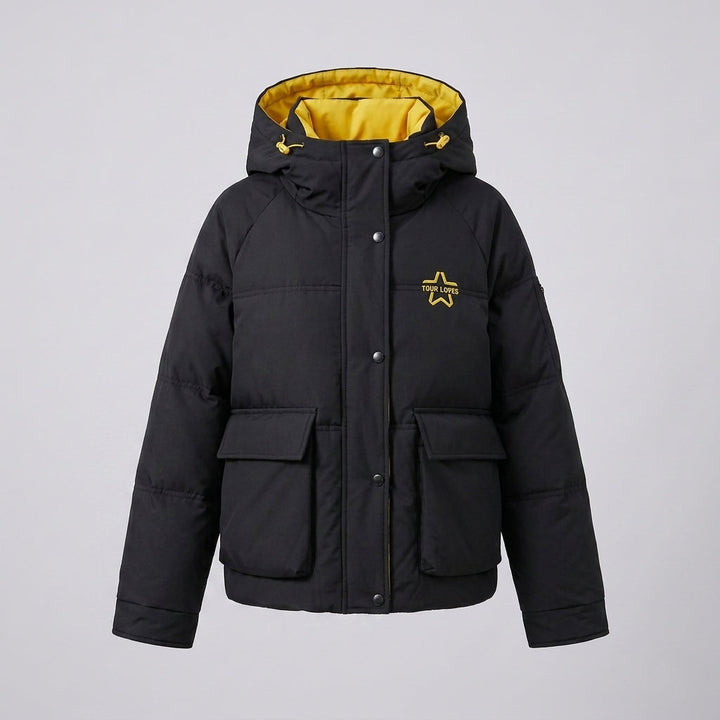 Dam Boxig Vadderad Jacka med Dold Two-Way Front, Contrasting Inner Panel och Funktionell Lock Fickor