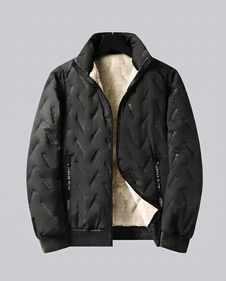 Herr quiltad vinter blouson med Sherpa foder, hög ståkrage, och dold dragkedja fickor