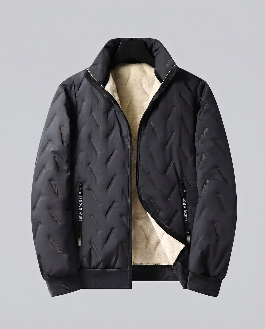 Herr quiltad vinter blouson med Sherpa foder, hög ståkrage, och dold dragkedja fickor