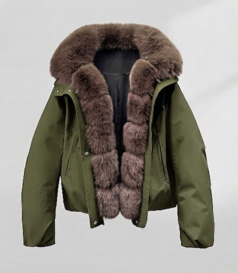 Dam Kort Parka med Voluminous Faux Fur Krage, Vadderad Termisk Foder, och Dold Tryckknapp Knäppning