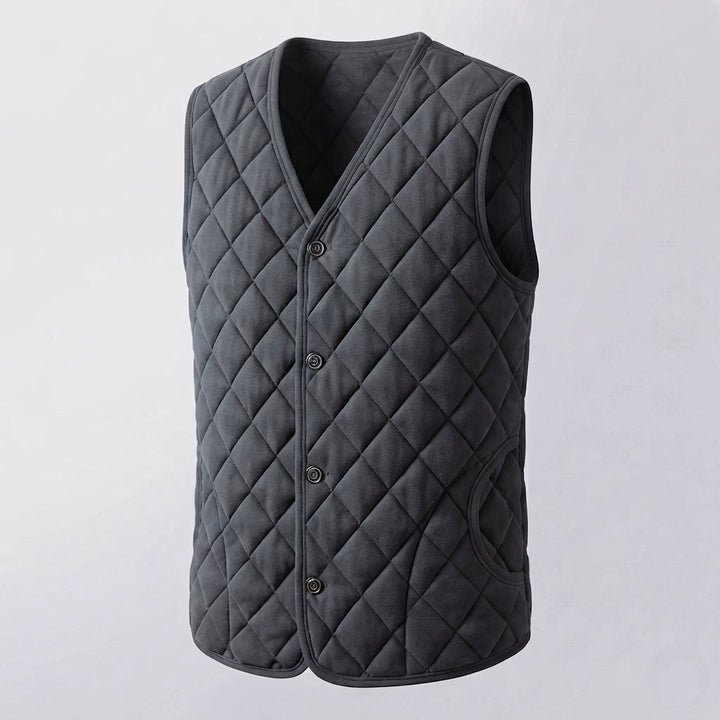 Herr Vadderad Quiltad Termisk Väst med V-Neck och Full Knapplist