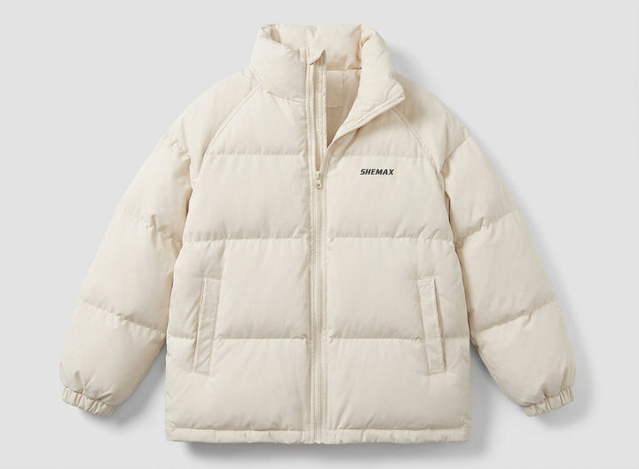 Dam Unlined Boxig Vadderad Jacka med Hög Stå Krage, Raglan Ärmar, och Clean Logo