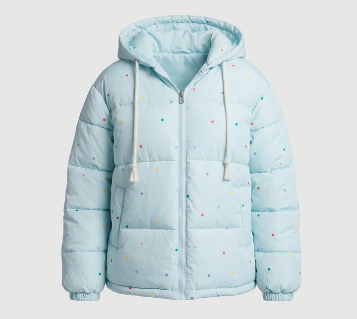 Dam Non-Quiltad Oversize Vadderad Jacka med Colorful Prick Appliqués och Huva