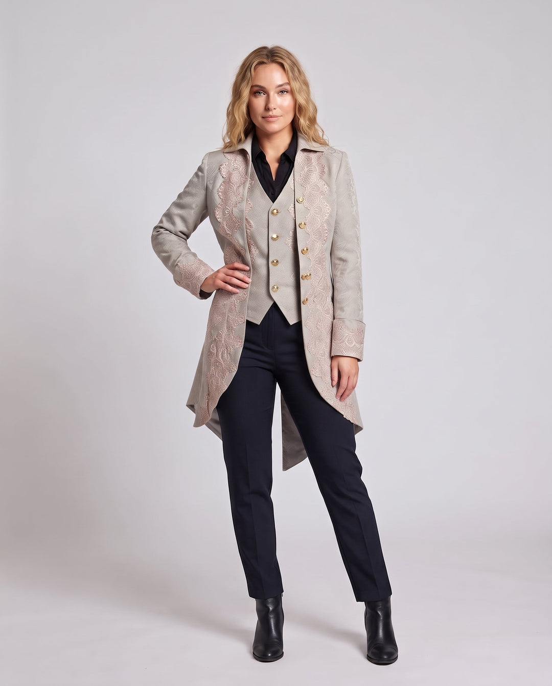 Dam elegant jacka med Opulent Lace Embellishments