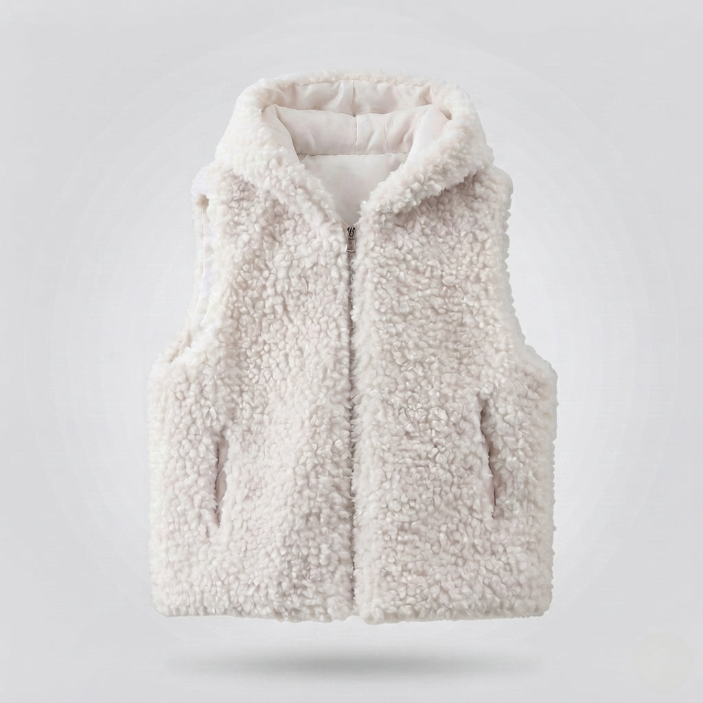 Dam Sleeveless Teddy Väst med Huva, Vadderad Foder och Praktisk Side Fickor