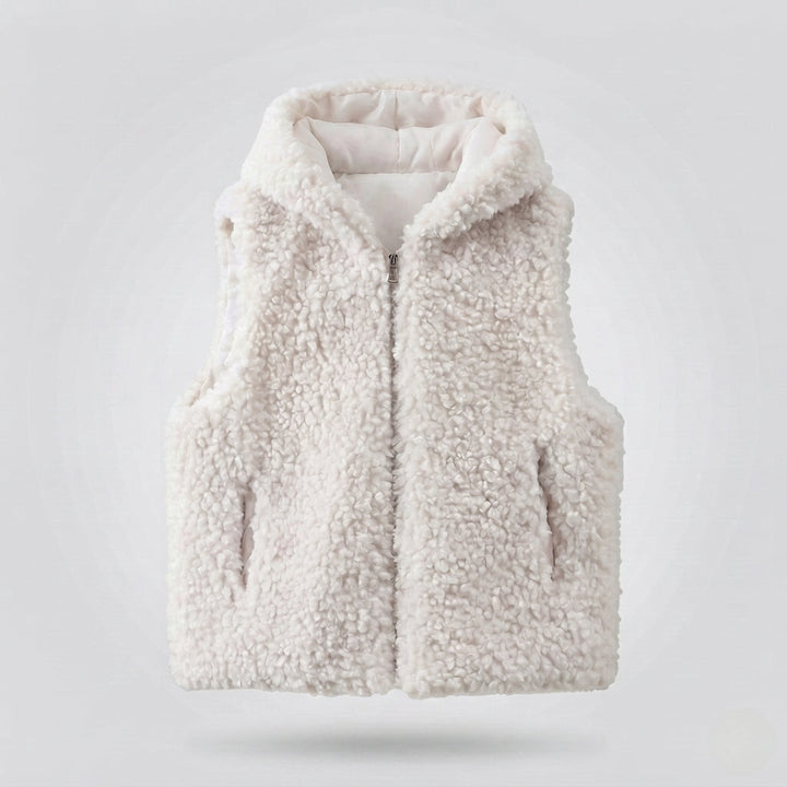 Dam Sleeveless Teddy Väst med Huva, Vadderad Foder och Praktisk Side Fickor