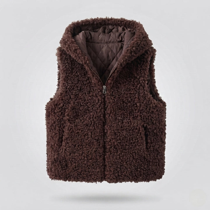 Dam Sleeveless Teddy Väst med Huva, Vadderad Foder och Praktisk Side Fickor