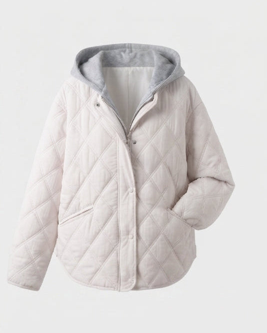 Dam Kort Quiltad Blouson med Fine Diamant Quilting, Huva Foder, och Värmande Termisk Padding.