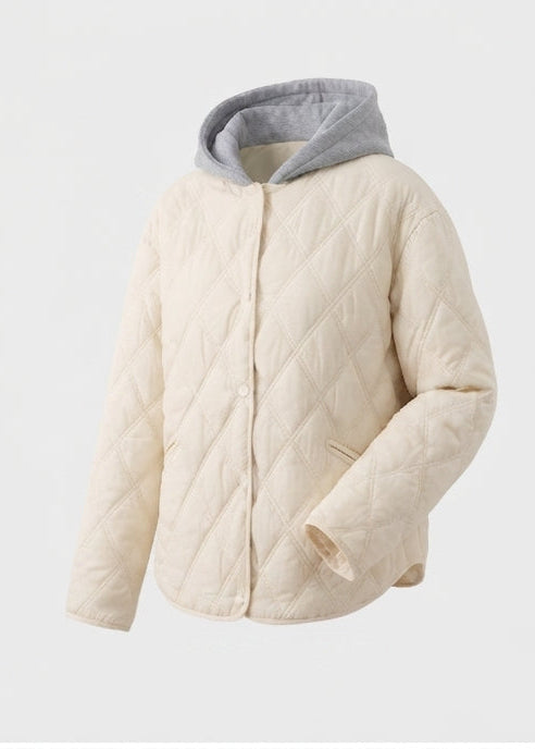 Dam Kort Quiltad Blouson med Fine Diamant Quilting, Huva Foder, och Värmande Termisk Padding.