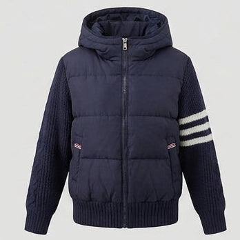 Dam Hybrid Quiltad Jacka med Vadderad Front, Stickad Ärmar och Huva
