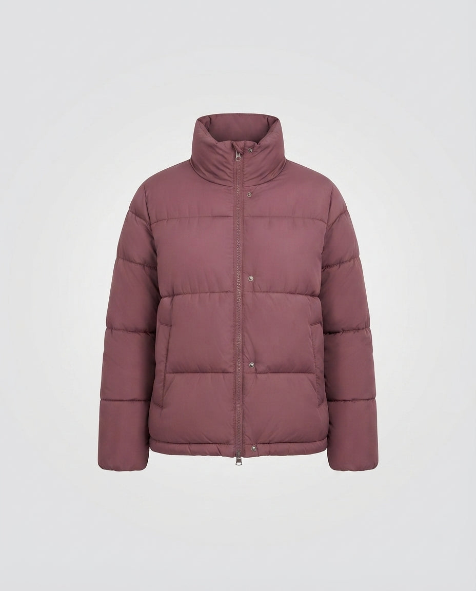 Dam Kort Boxig Puffer med Voluminous Shawl Krage, Insulating Padding och Dold Dragkedja