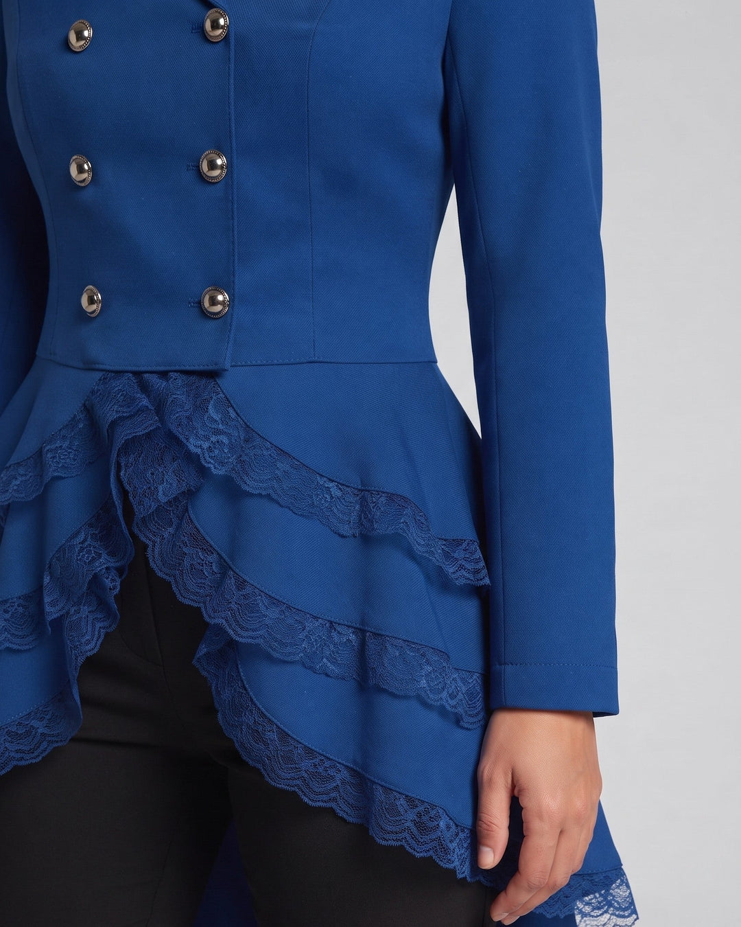 Dam elegant Ruffle jacka med Deep V-ringning och Double Buttoned fram
