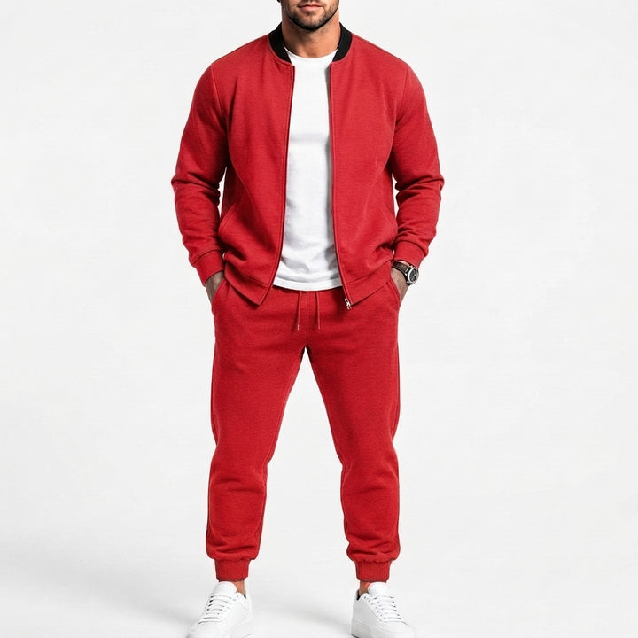 Herr Sweat Set Gjord av Mjuk Sweat Fabric med Bomber Jacka och Tapered Jogging Byxor